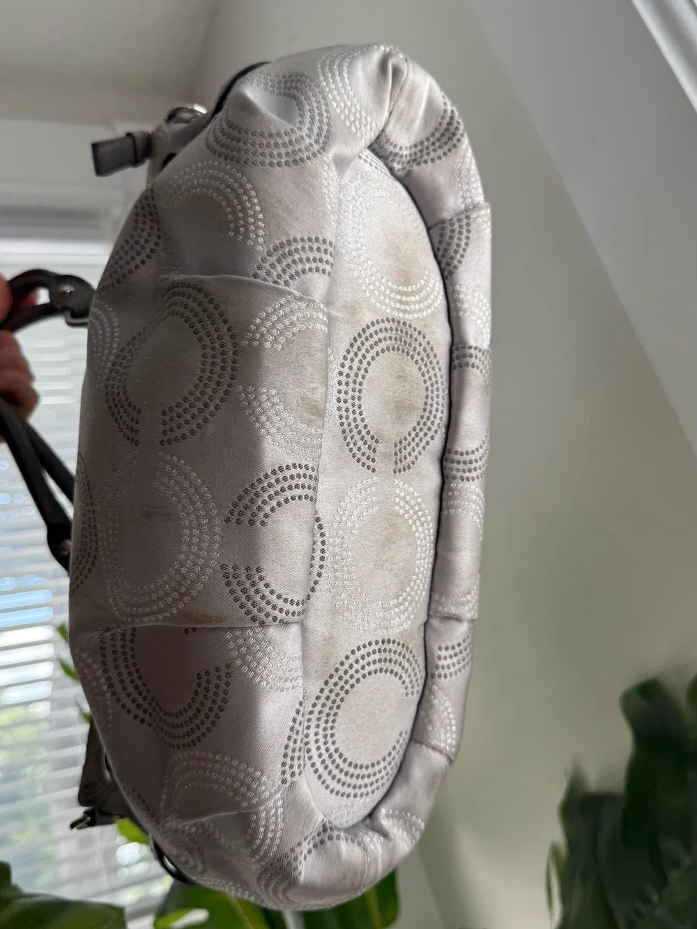 COACH Gray Perforated Circle Satchel with Dark Gray Trim